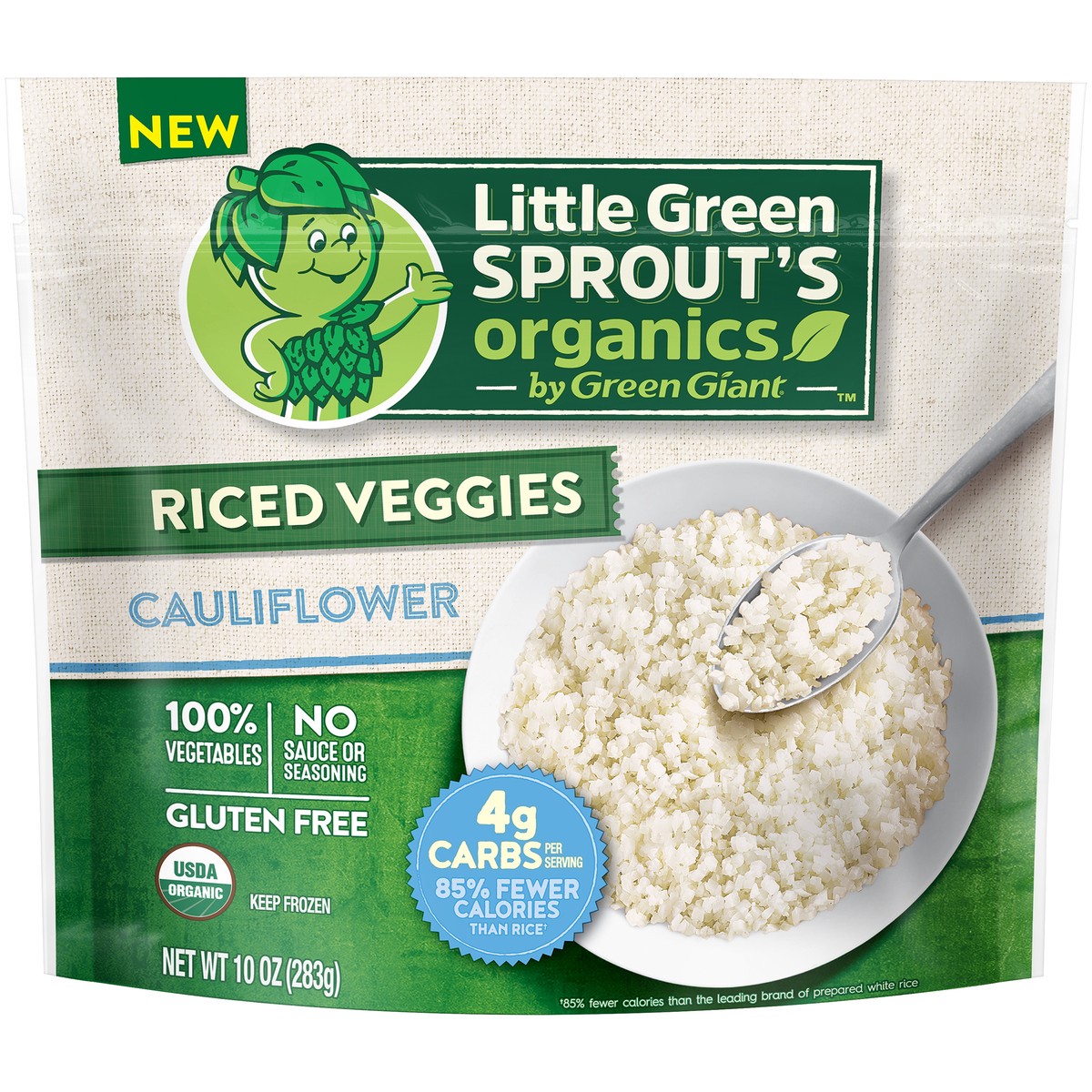 slide 1 of 10, Little Green Sprout's Organics Riced Veggies Cauliflower 10 oz. Bag, 10 oz