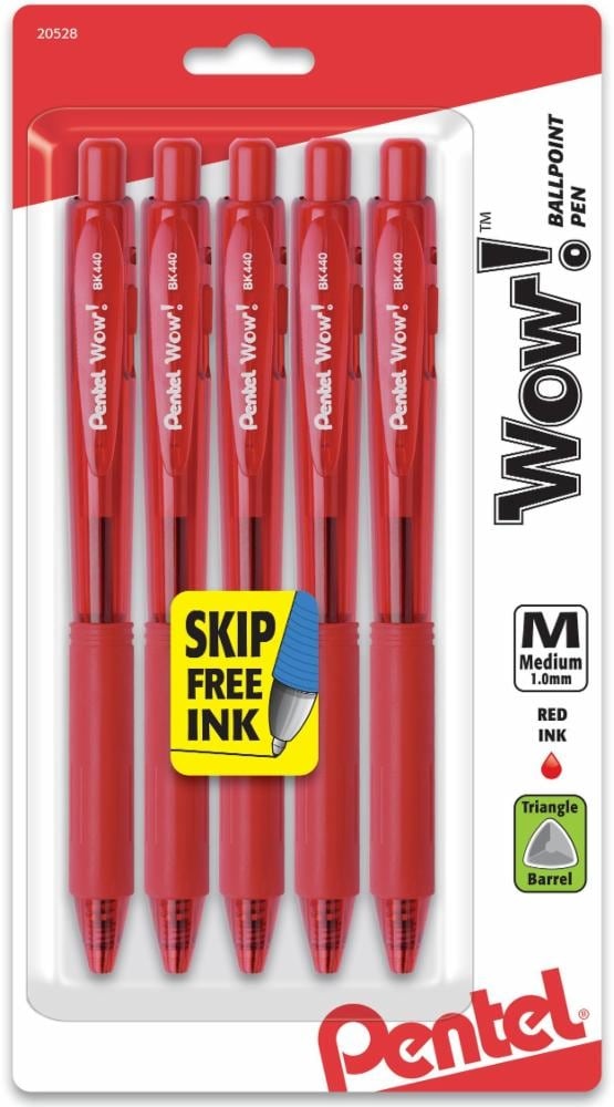 slide 1 of 1, Pentel Wow Retractabl Ball Point Pen Red, 5 ct