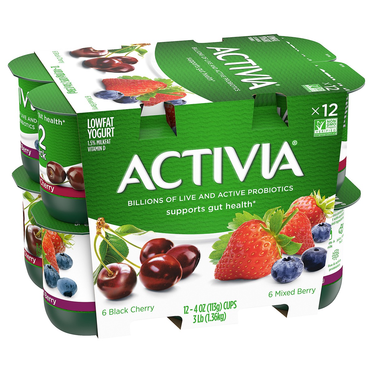slide 2 of 8, Activia Probiotic Black Cherry & Mixed Berry Yogurt Variety Pack - 12ct/4oz Cups, 4 oz