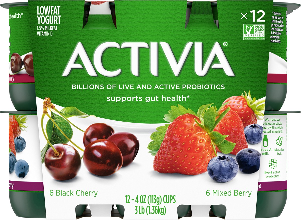 slide 5 of 8, Activia Probiotic Black Cherry & Mixed Berry Yogurt Variety Pack - 12ct/4oz Cups, 4 oz