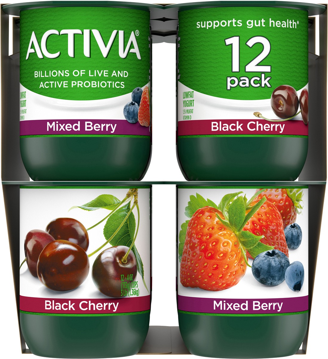 slide 6 of 8, Activia Probiotic Black Cherry & Mixed Berry Yogurt Variety Pack - 12ct/4oz Cups, 4 oz