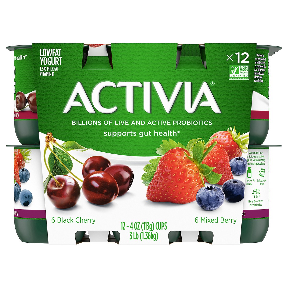 slide 1 of 8, Activia Probiotic Black Cherry & Mixed Berry Yogurt Variety Pack - 12ct/4oz Cups, 4 oz
