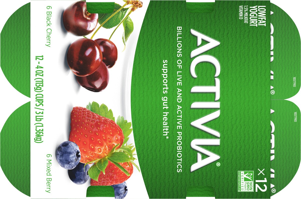 slide 8 of 8, Activia Probiotic Black Cherry & Mixed Berry Yogurt Variety Pack - 12ct/4oz Cups, 4 oz