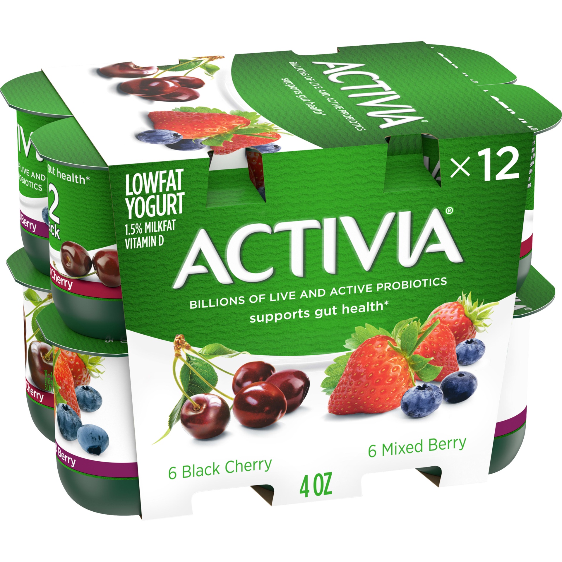 slide 1 of 4, Activia Probiotic Black Cherry & Mixed Berry Variety Pack Yogurt Cups, 4 oz