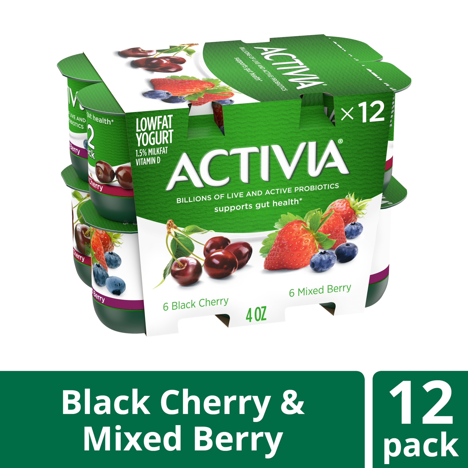 slide 1 of 7, Activia Probiotic Black Cherry & Mixed Berry Variety Pack Yogurt Cups, 4 oz