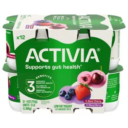 Activia Black Cherry and Mixed Berry Probiotic Yogurt, Lowfat Yogurt Cups, 4 OZ, 12 CT