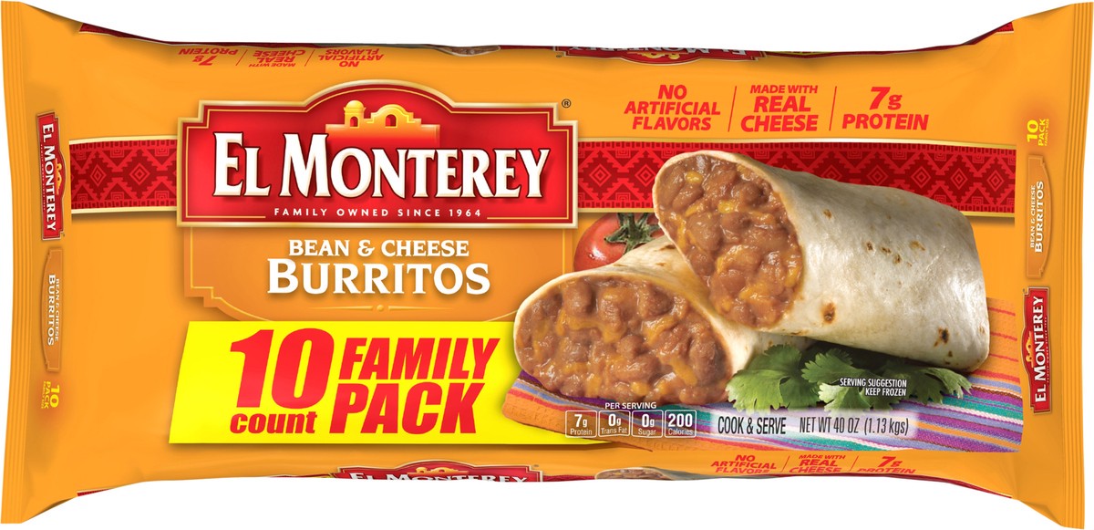 slide 4 of 7, El Monterey Burritos Bean & Cheese Family Pack, 10 ct; 40 oz