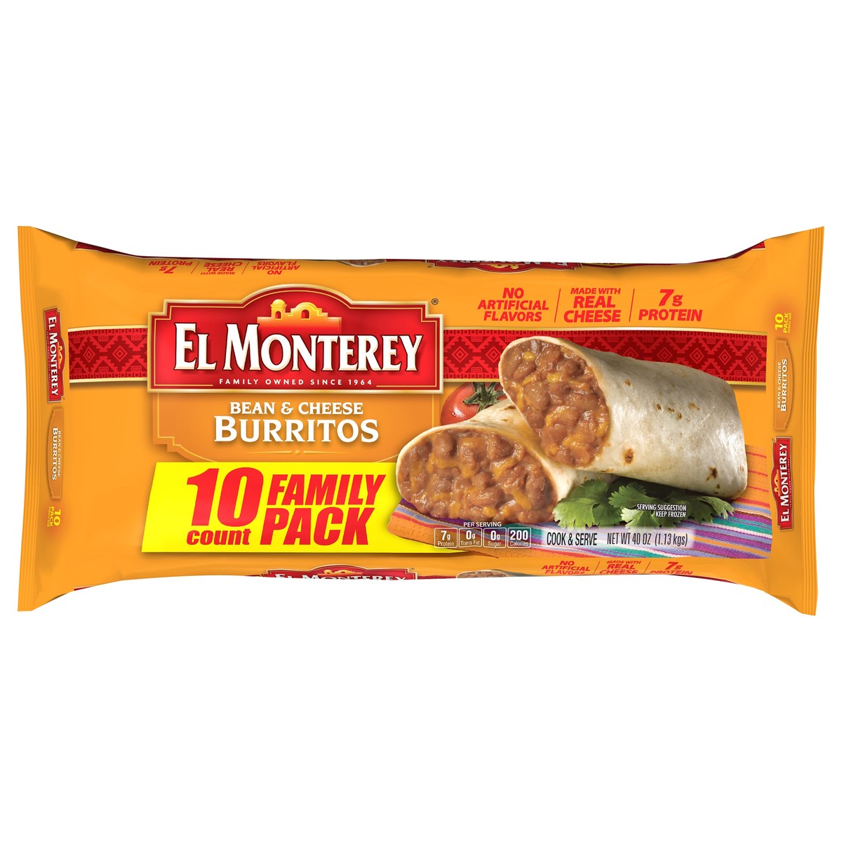 slide 6 of 7, El Monterey Burritos Bean & Cheese Family Pack, 10 ct; 40 oz