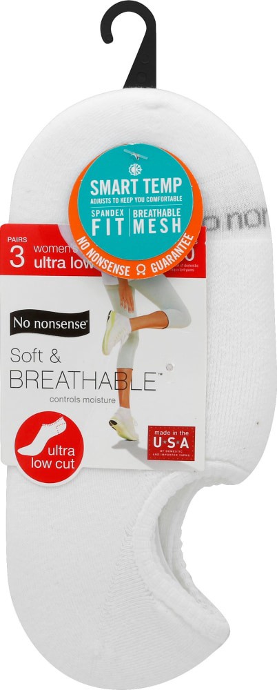 slide 1 of 6, No Nonsense Smart Temp Ultra Low Cut Socks - White, 3 ct