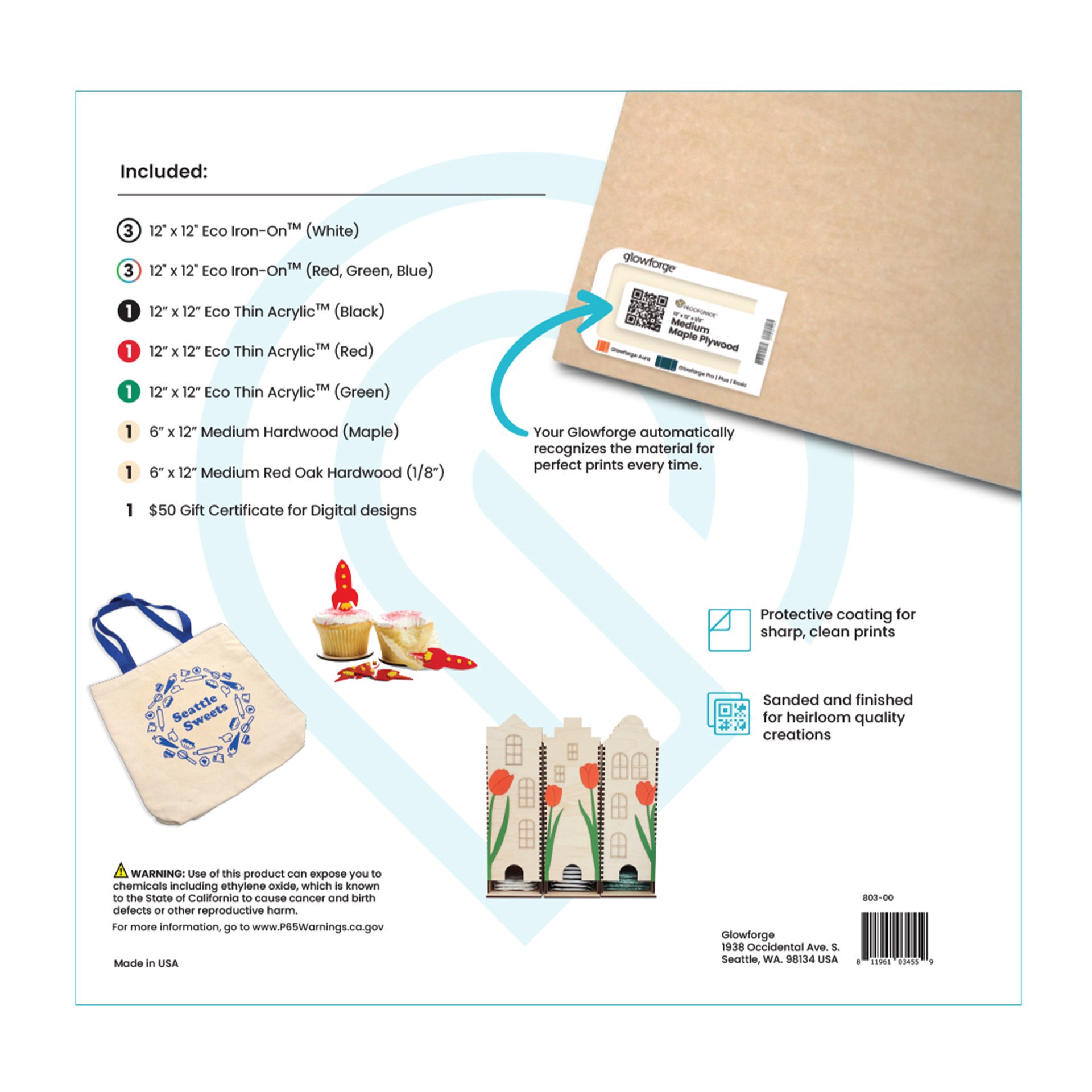 slide 11 of 11, Glowforge Proofgrade Essentials Bundle, 12 in x 12 in, 30.48cm x 30.48cm