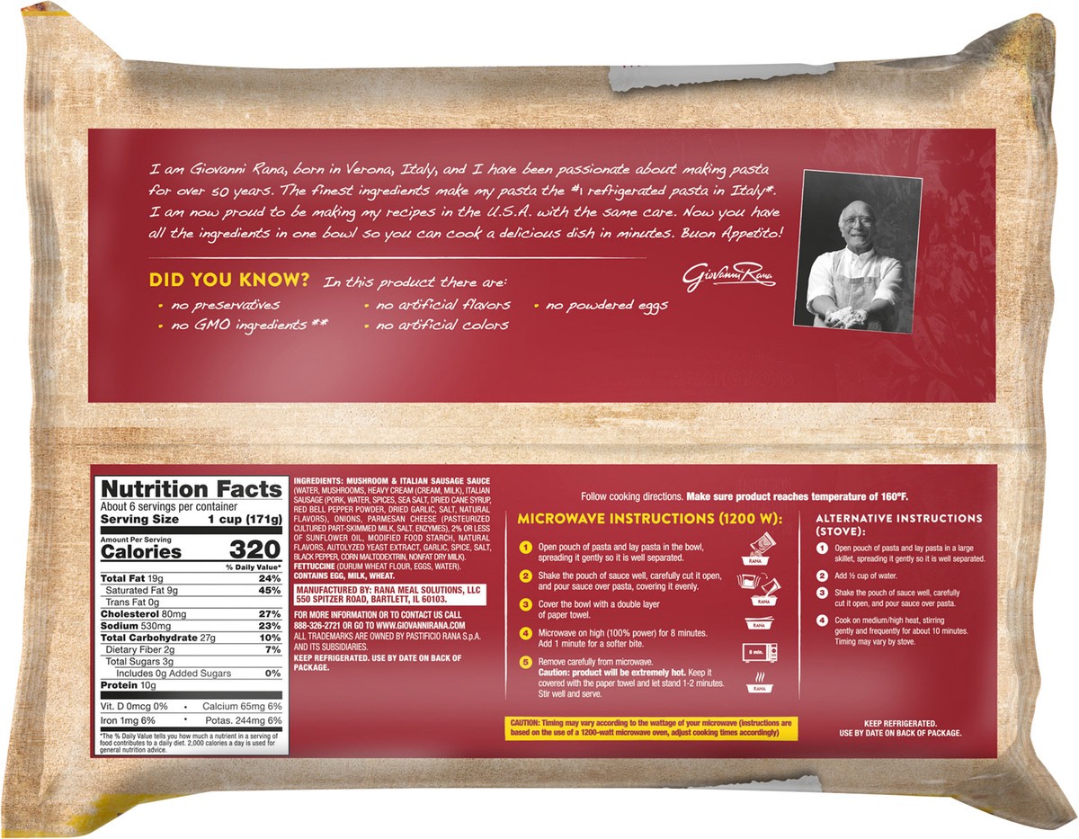 slide 6 of 7, Rana Signature Fettuccine Mushroom Sauce with Italian Sausage Meal Kit Family Size 38 oz, 38 oz