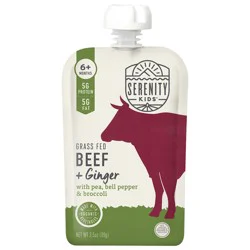 Serenity Kids Grass Fed Beef and Ginger with Organic Pea, Bell Pepper & Broccoli Baby Food Pouch - 3.5oz