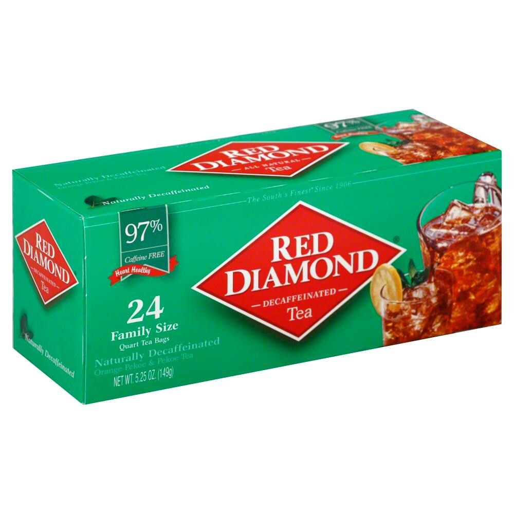 slide 1 of 5, Red Diamond Orange Pekoe & Pekoe Tea, Naturally Decaffeinated, Family Size Quart Bags - 24 ct, 24 ct