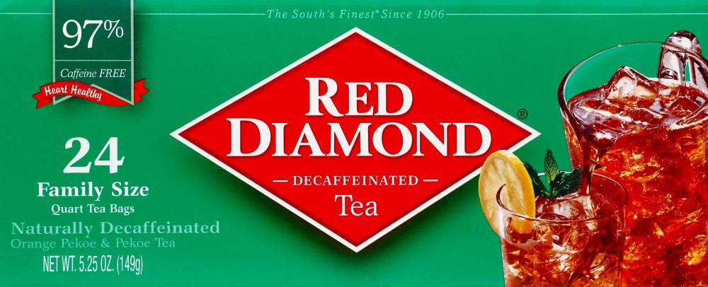 slide 2 of 3, Red Diamond Orange Pekoe & Pekoe Tea, Naturally Decaffeinated, Family Size Quart Bags - 24 ct, 24 ct