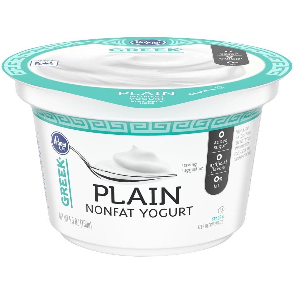 slide 1 of 3, Kroger Greek Plain Nonfat Yogurt, 5.3 oz