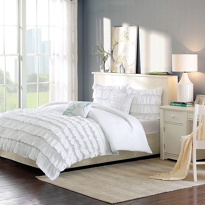 slide 1 of 1, Intelligent Design Waterfall Reversible Full/Queen Comforter Set - White, 5 ct