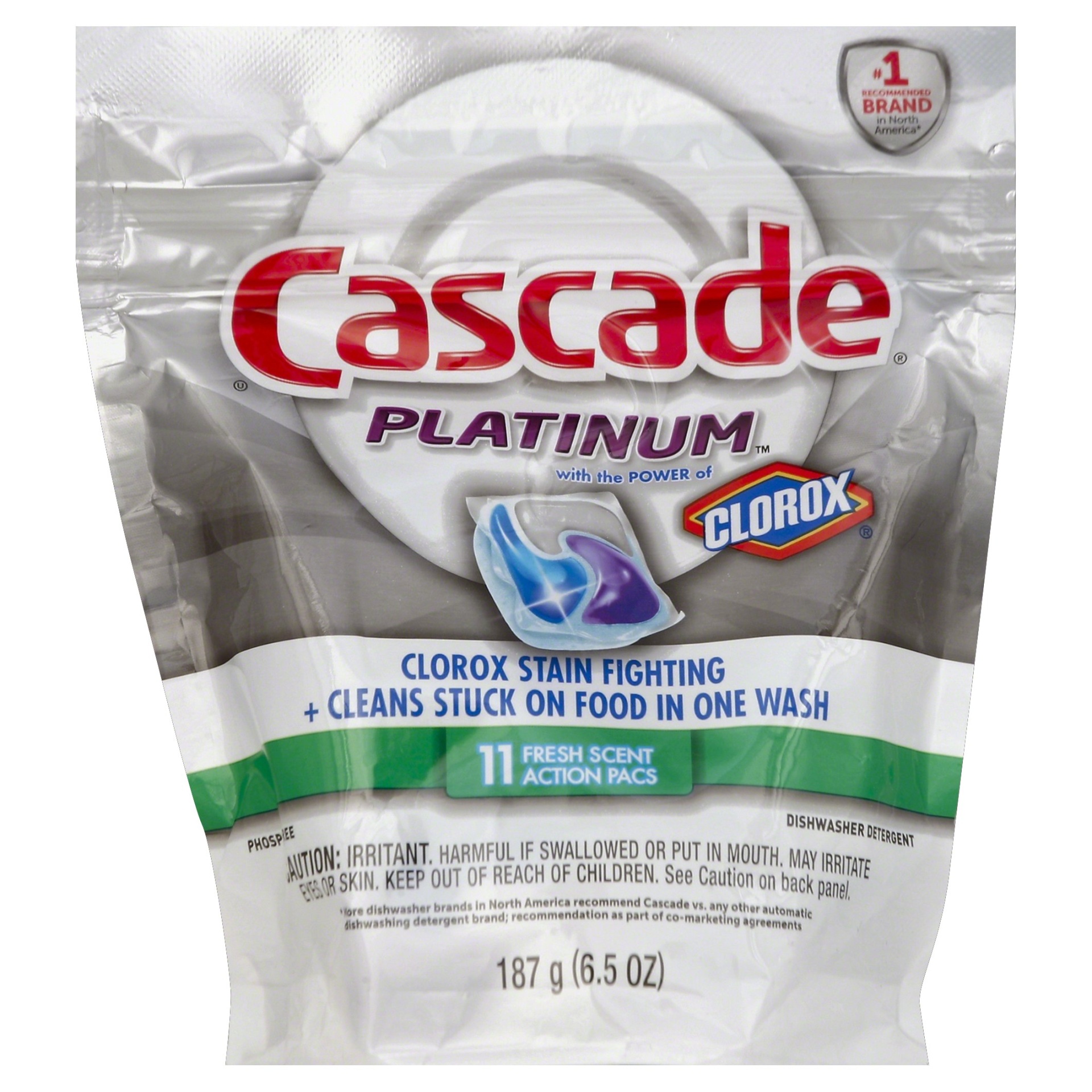 slide 1 of 1, Cascade Platinum With Clorox Fresh Scent Actionpacs Dishwasher Detergent, 11 ct