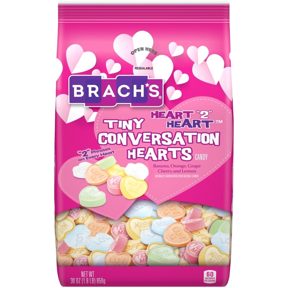 slide 1 of 1, Brach's Heart "2" Heart Tiny Conversation Hearts, 30 oz