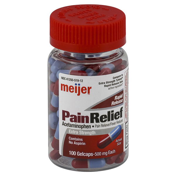 slide 1 of 3, Meijer Pain Relief, Extra Strength, 100 ct