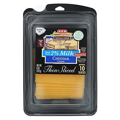 slide 1 of 1, H-E-B 2% Milk Cheddar Thin Sliced Cheese, 10 ct