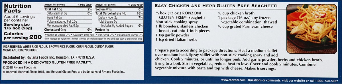 slide 7 of 9, Ronzoni Gluten Free Spaghetti, 12 oz