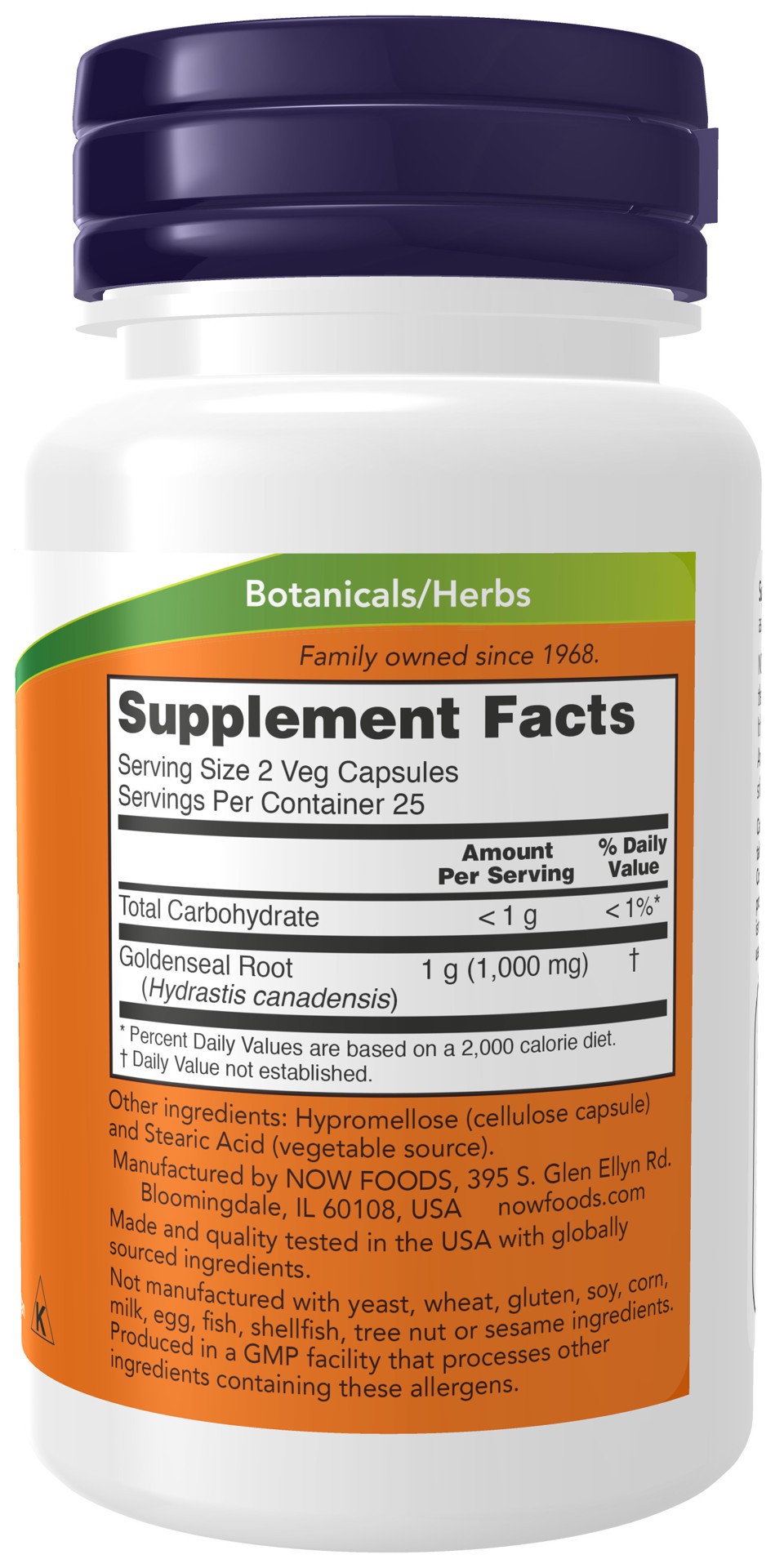 slide 3 of 4, NOW Goldenseal Root 500 mg - 50 Veg Capsules, 50 ct