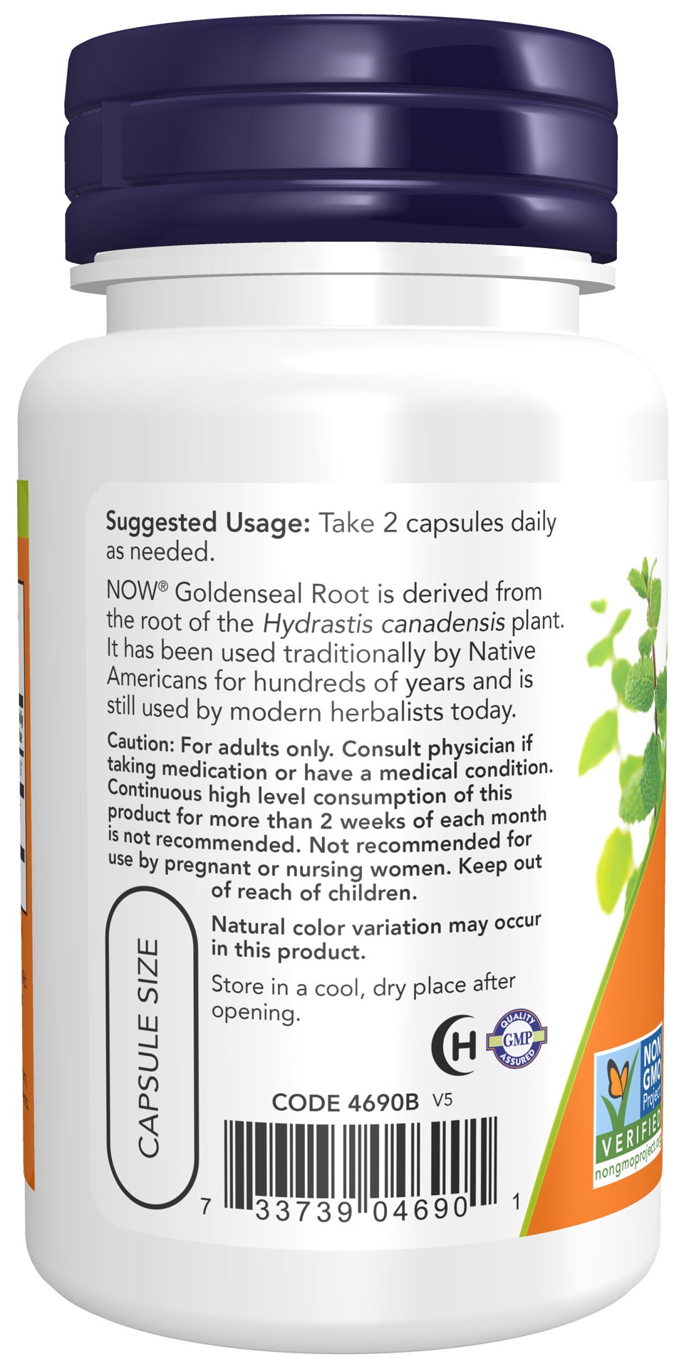 slide 4 of 4, NOW Goldenseal Root 500 mg - 50 Veg Capsules, 50 ct