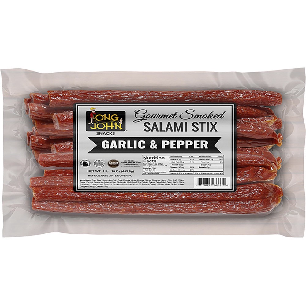 slide 1 of 1, Kubisch Garlic Pepper Salami Stix, 16 oz