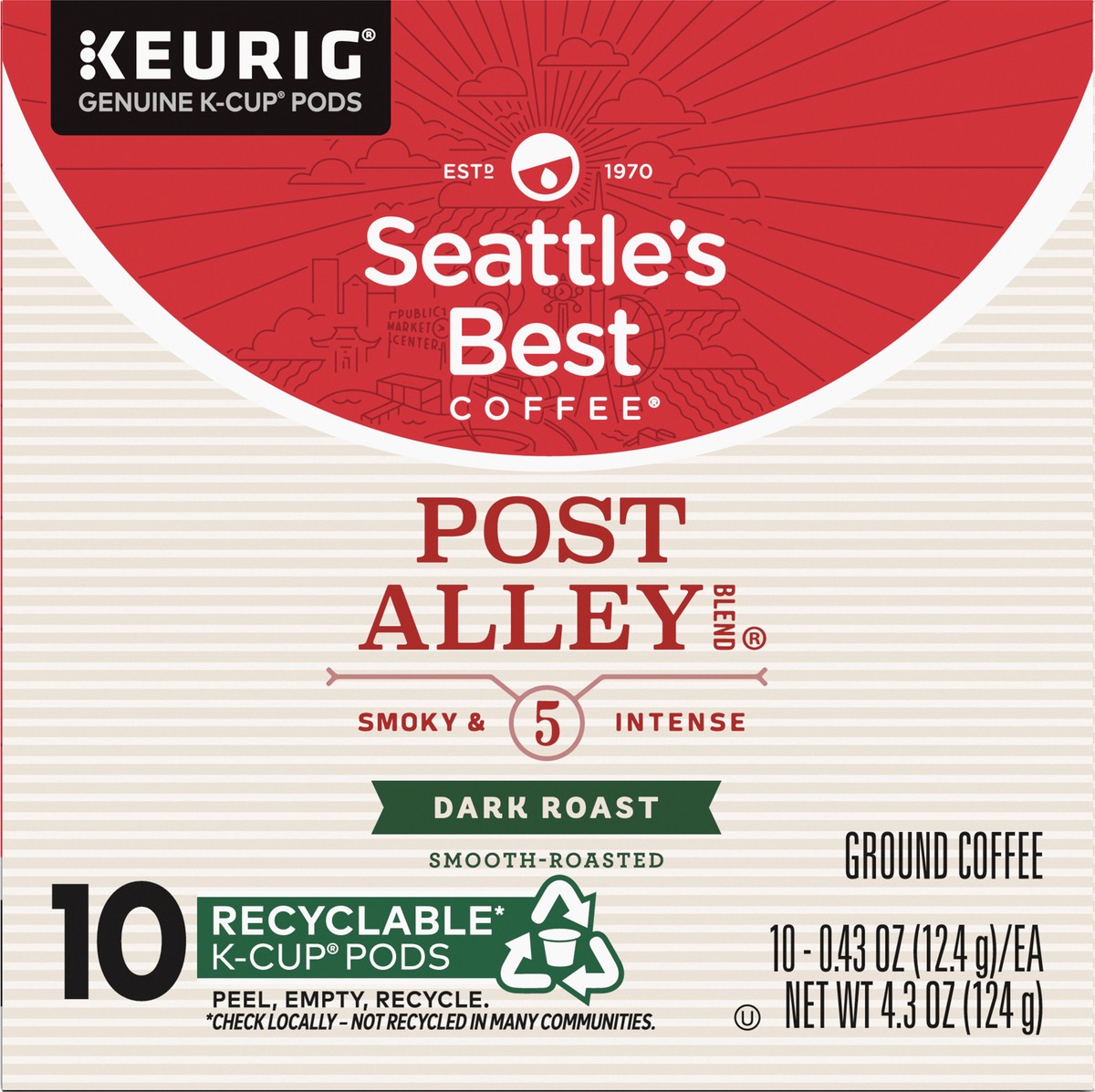 slide 2 of 9, Seattle's Best Coffee Post Alley Blend Dark Roast K-Cup Pods | 1 box of - 4.3 oz, 4.3 oz