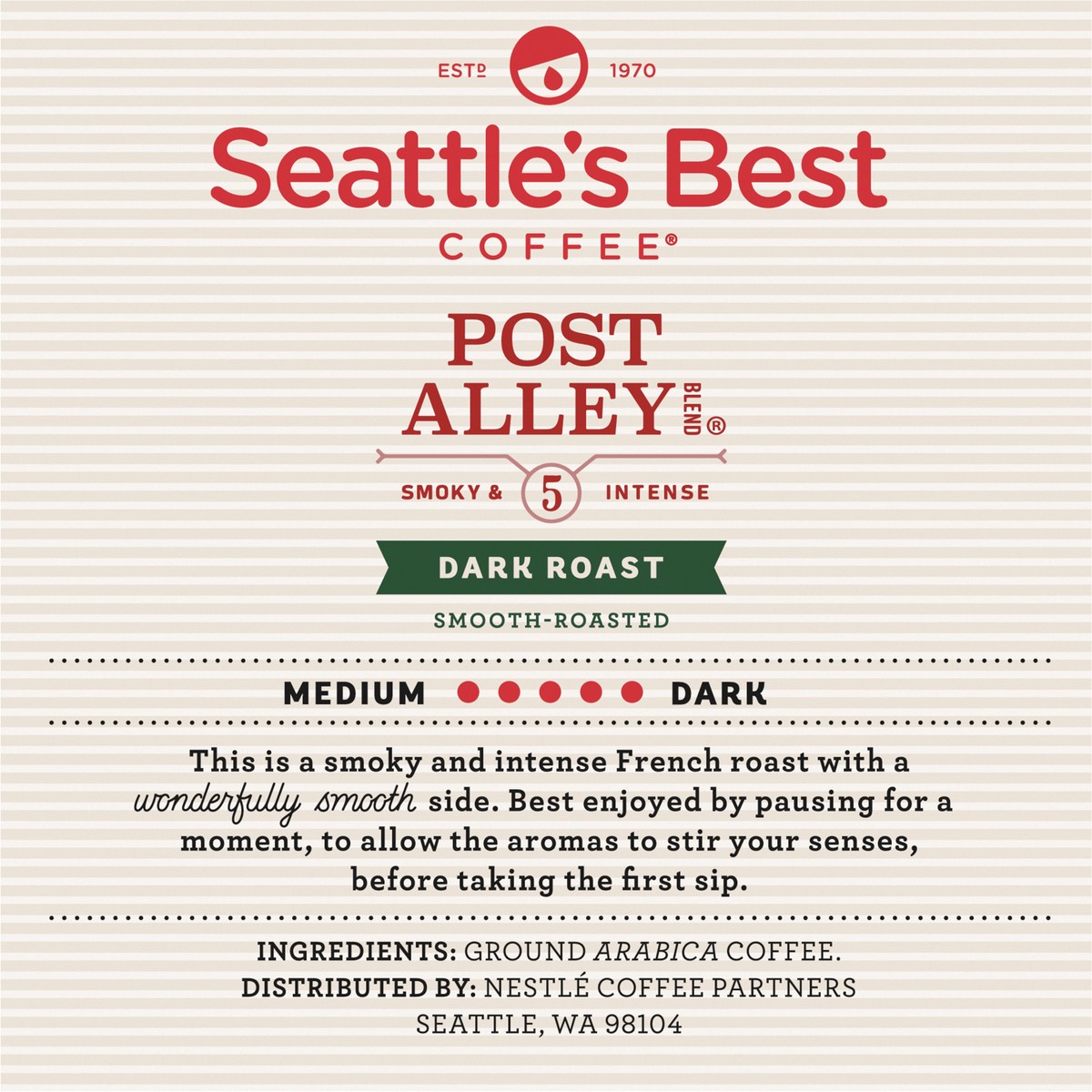 slide 9 of 9, Seattle's Best Coffee Post Alley Blend Dark Roast K-Cup Pods | 1 box of - 4.3 oz, 4.3 oz