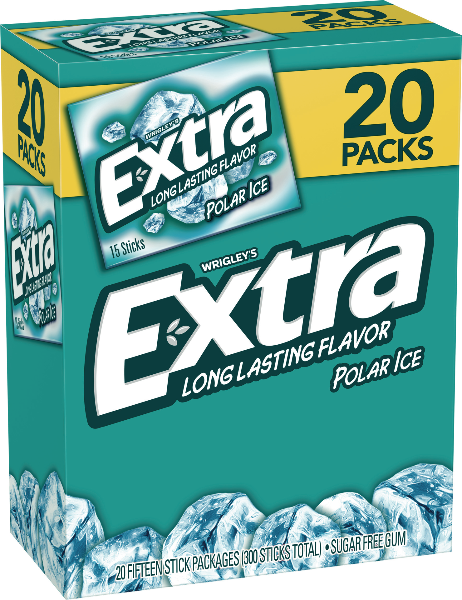 slide 1 of 5, Extra Gum Sugar Free Mint Chewing Gum, Polar Ice, 15 sticks, 20 pk, 