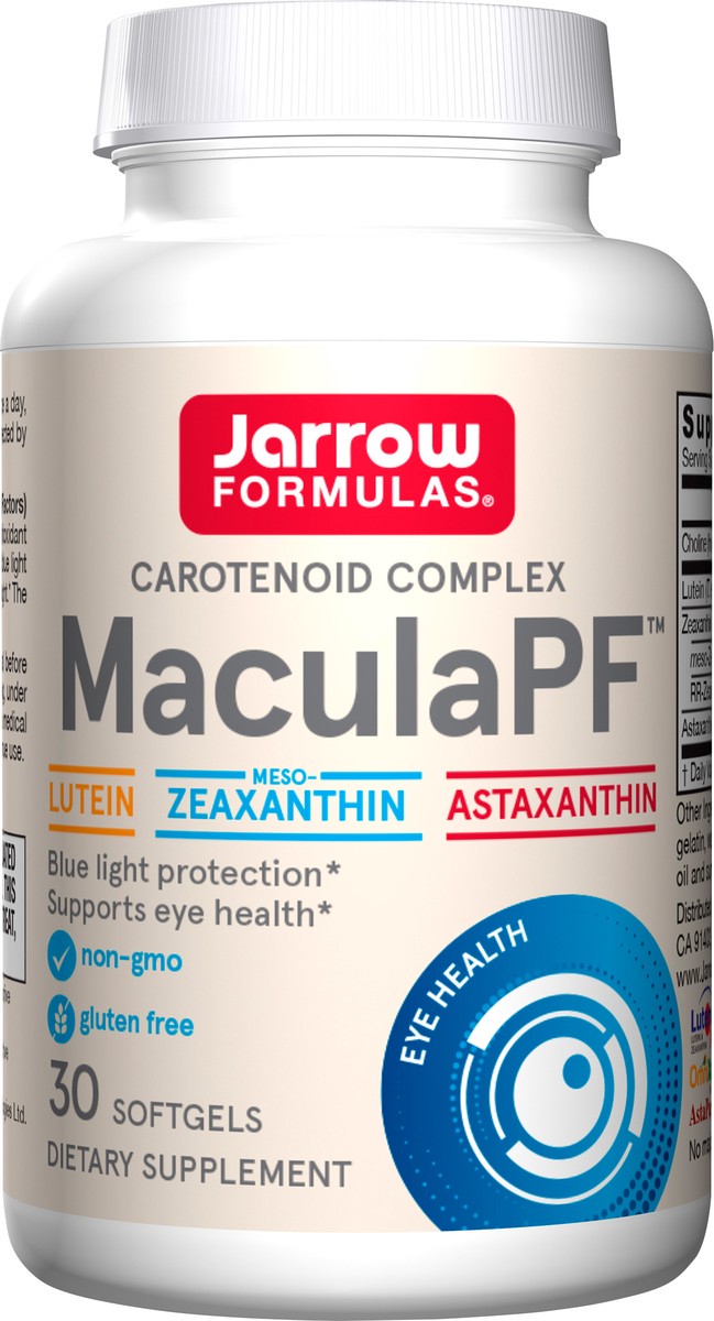 slide 2 of 2, Jarrow Formulas MaculaPF - 30 Softgels - Blue Light Protection - Supplement Supports Eye Health & the Eyes'' Maculae - Includes Three Key Antioxidant Carotenoids - 30 Servings , 30 ct