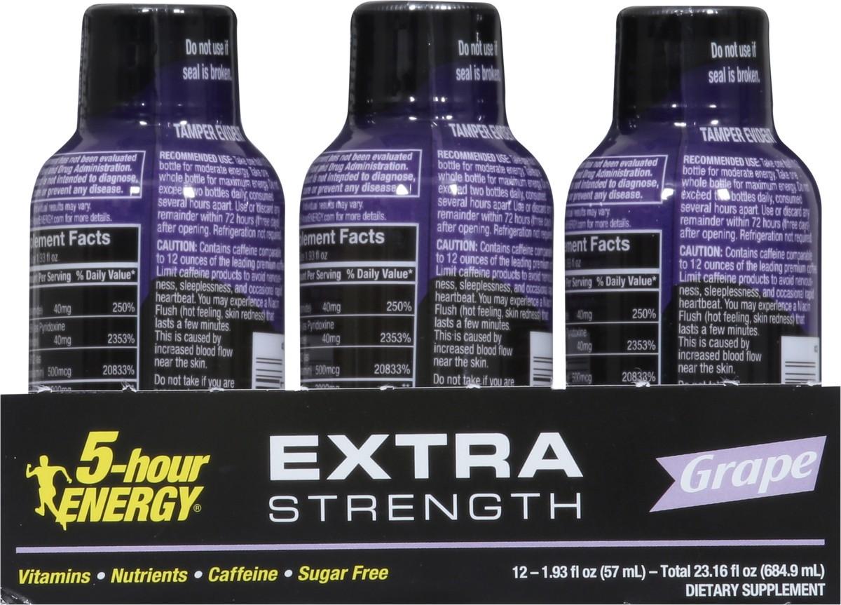 slide 5 of 9, 5-Hour Energy Extra Strength Grape Energy Shot 12 - 1.93 fl oz Bottles, 12 ct