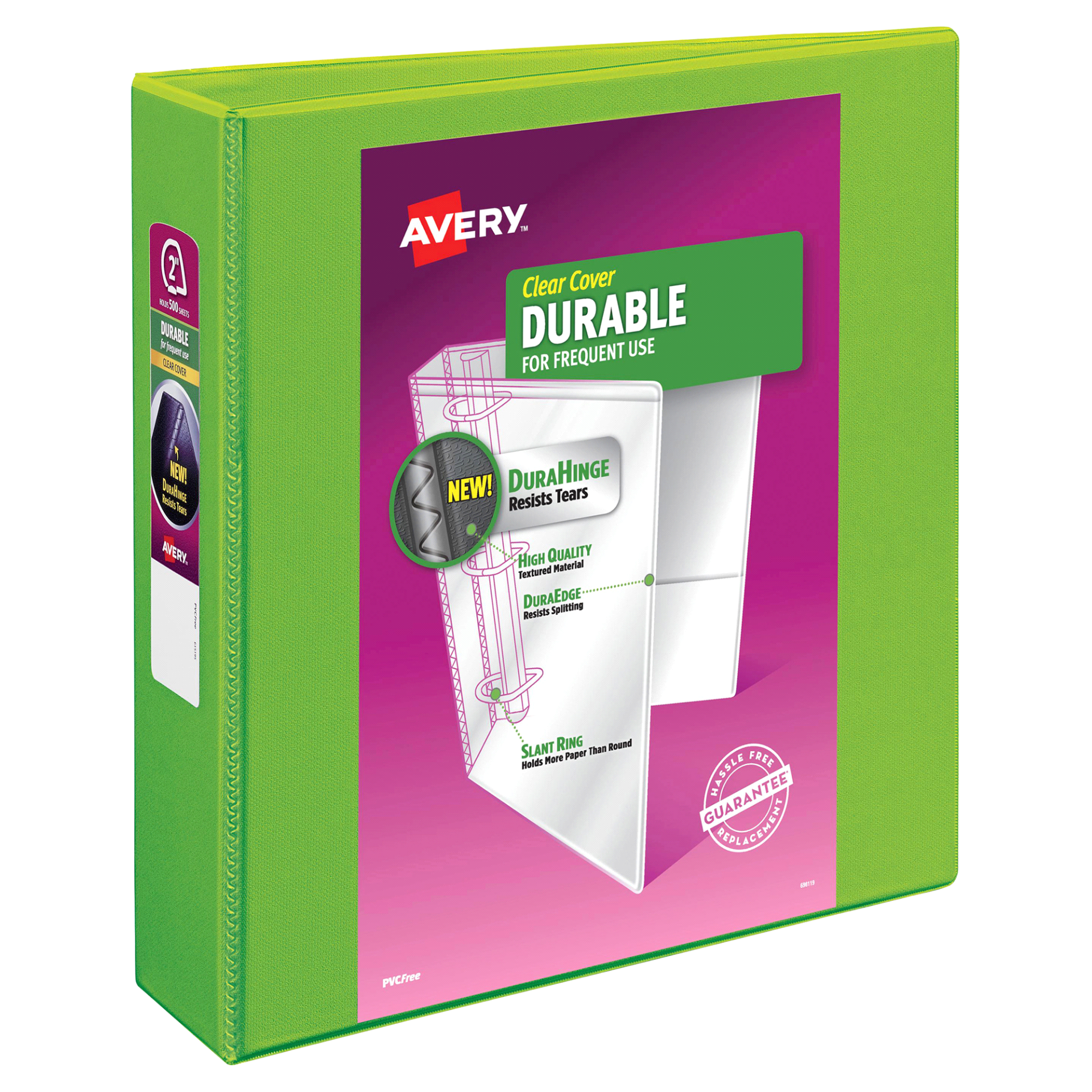 slide 1 of 1, Avery Durable View Binder, 1 Slant Rings, 500-Sheet Capacity, DuraHinge, Green, 1 ct