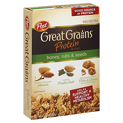 slide 1 of 4, Great Grains Post Great Grains Honey Oats & Seed Protein Blends Cereal, 13.5 oz