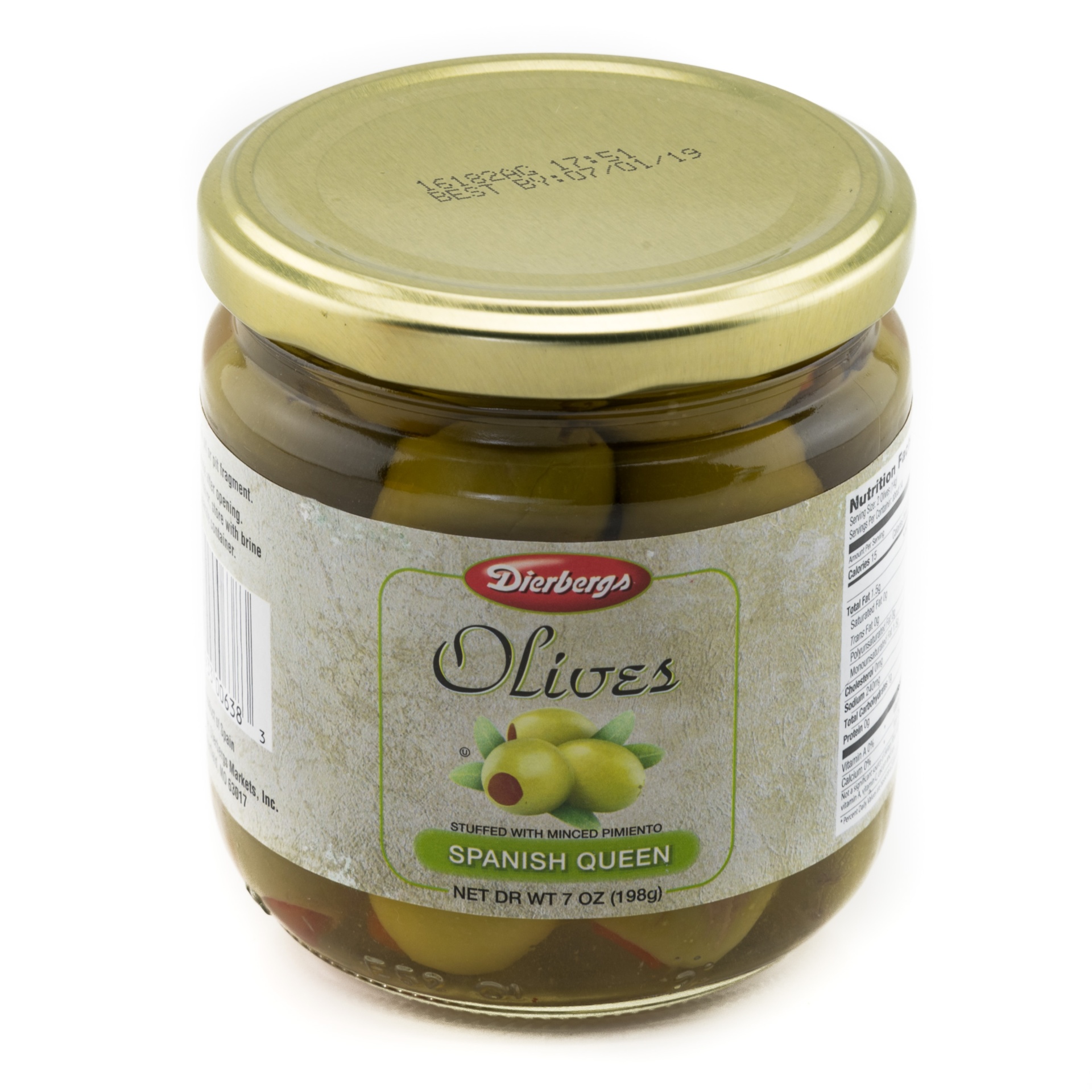 slide 1 of 1, Dierbergs Spanish Queen Olives Jar, 7 oz