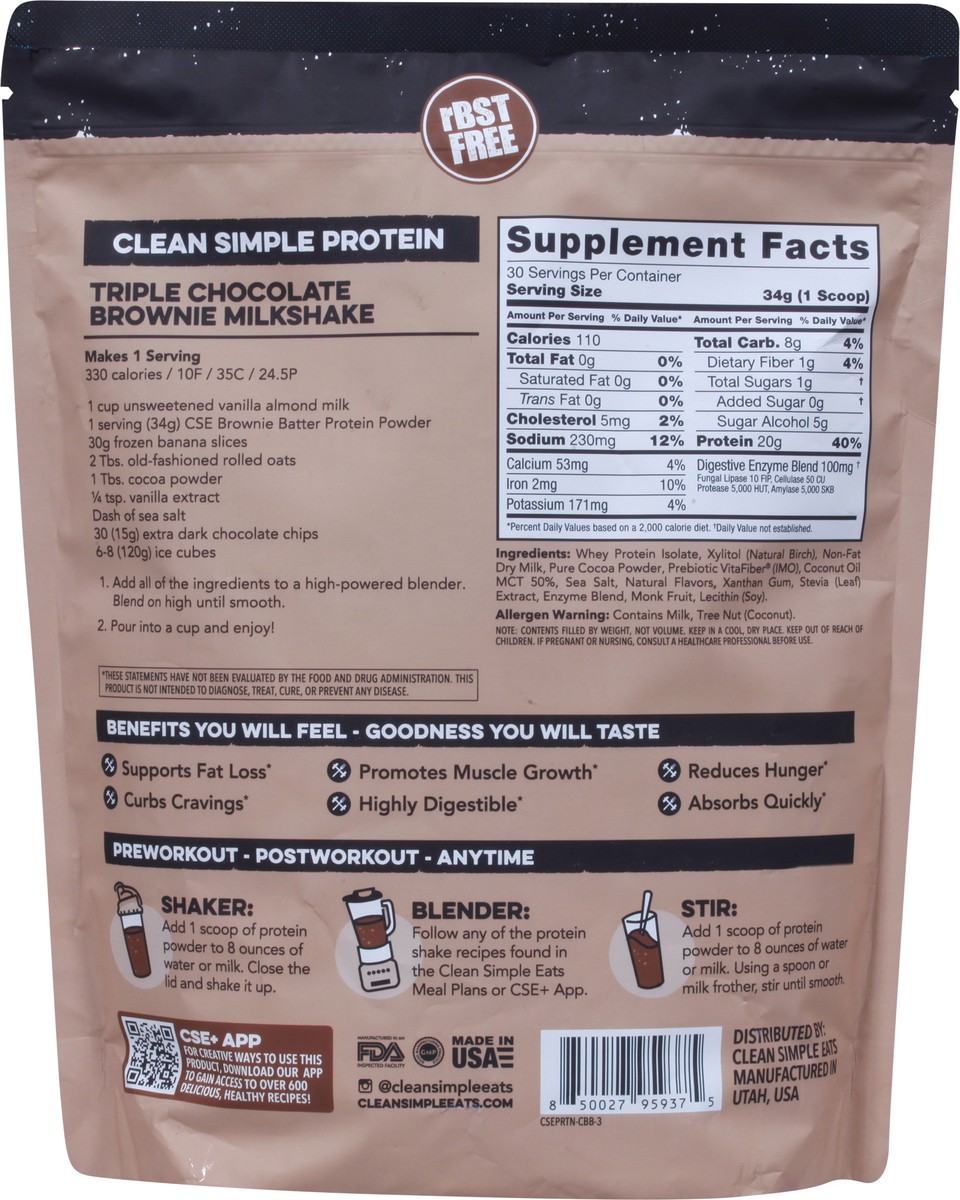 slide 7 of 9, Clean Simple Eats Chocolate Brownie Batter Protein 36 oz, 36 oz