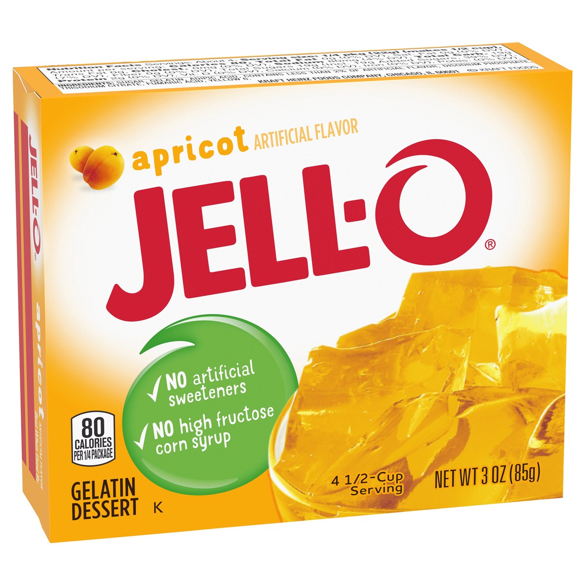 slide 7 of 9, Jell-O Apricot Artificially Flavored Gelatin Dessert Mix, 3 oz Box, 3 oz