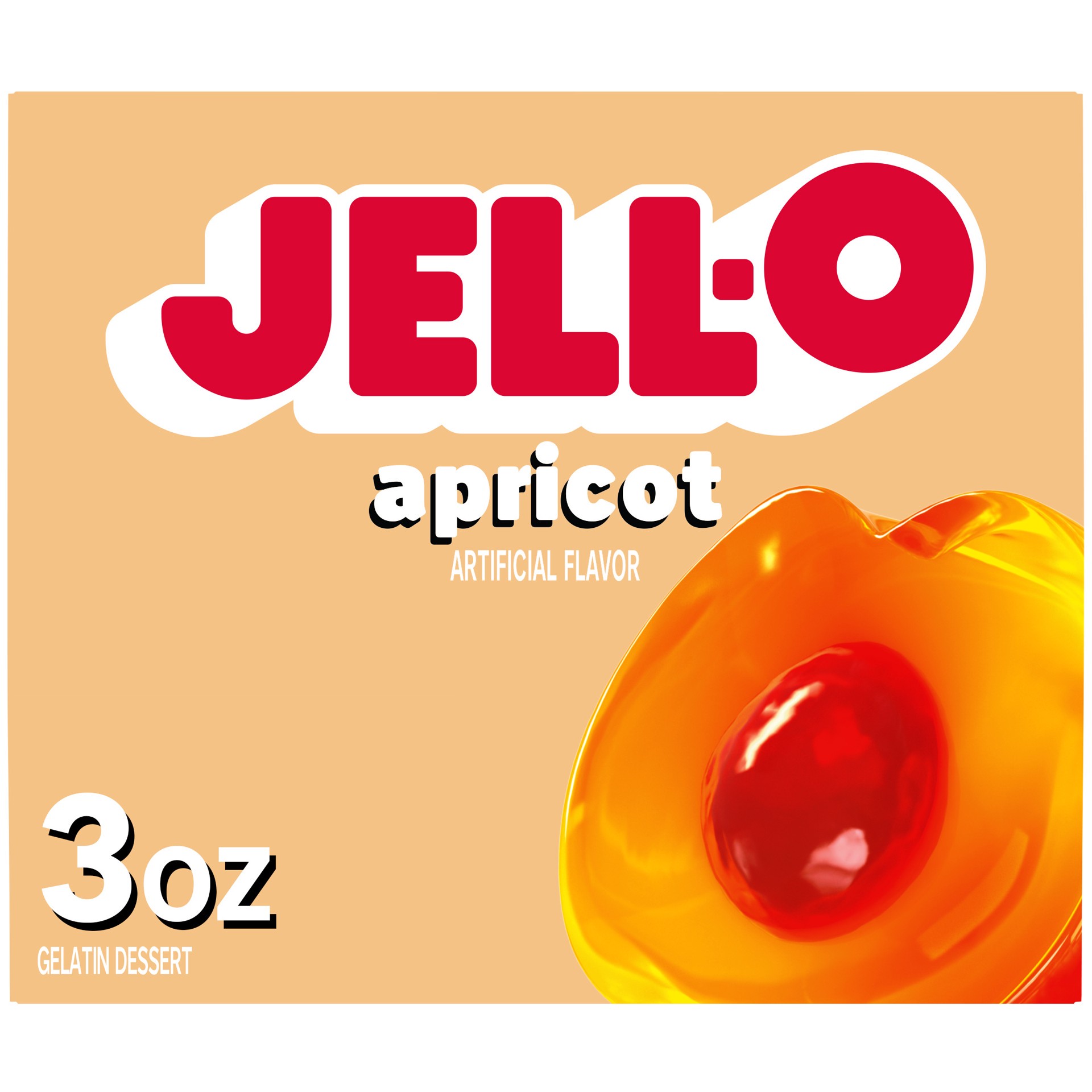 slide 1 of 9, Jell-O Apricot Artificially Flavored Gelatin Dessert Mix, 3 oz Box, 3 oz