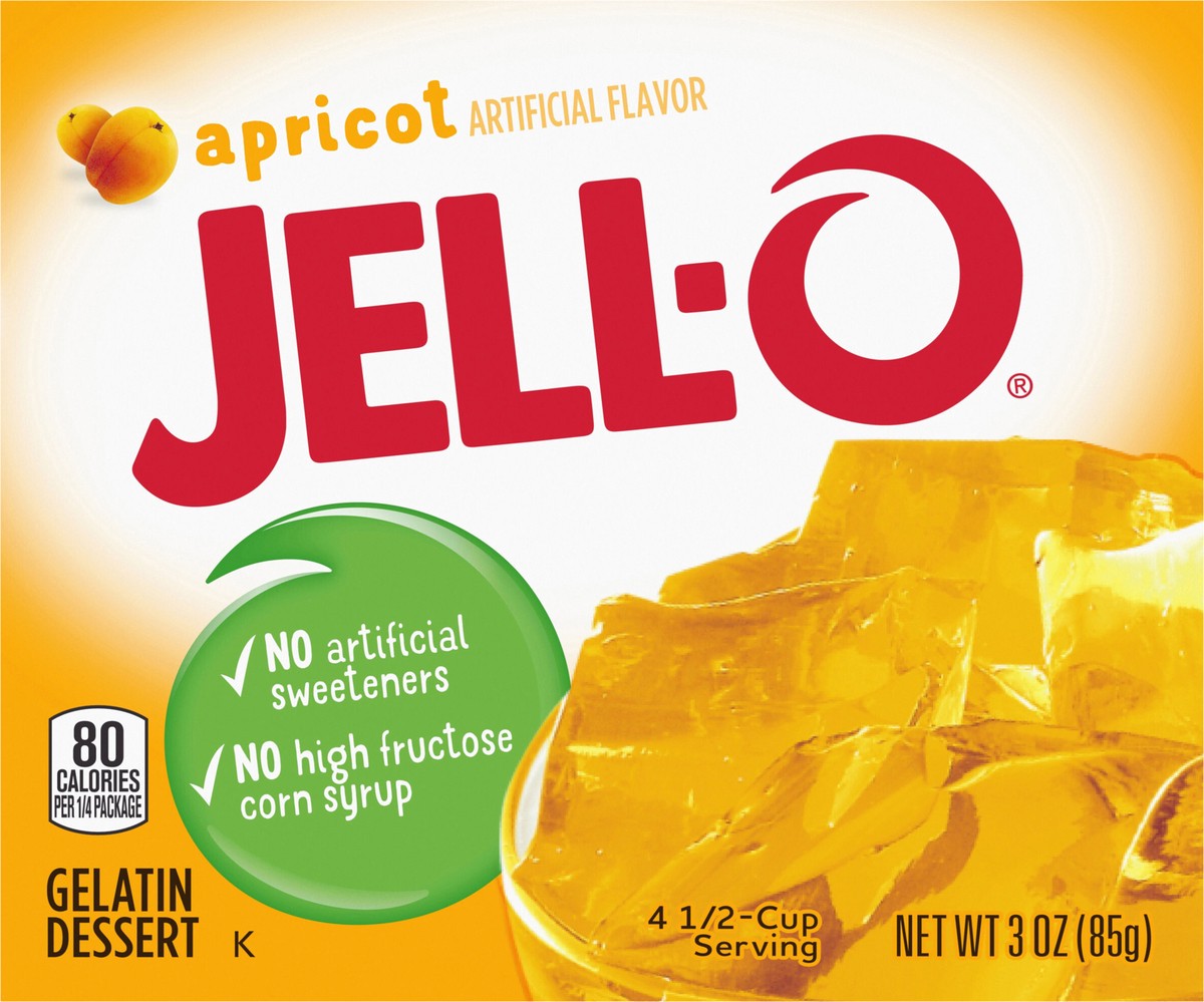 slide 8 of 9, Jell-O Apricot Artificially Flavored Gelatin Dessert Mix, 3 oz Box, 3 oz