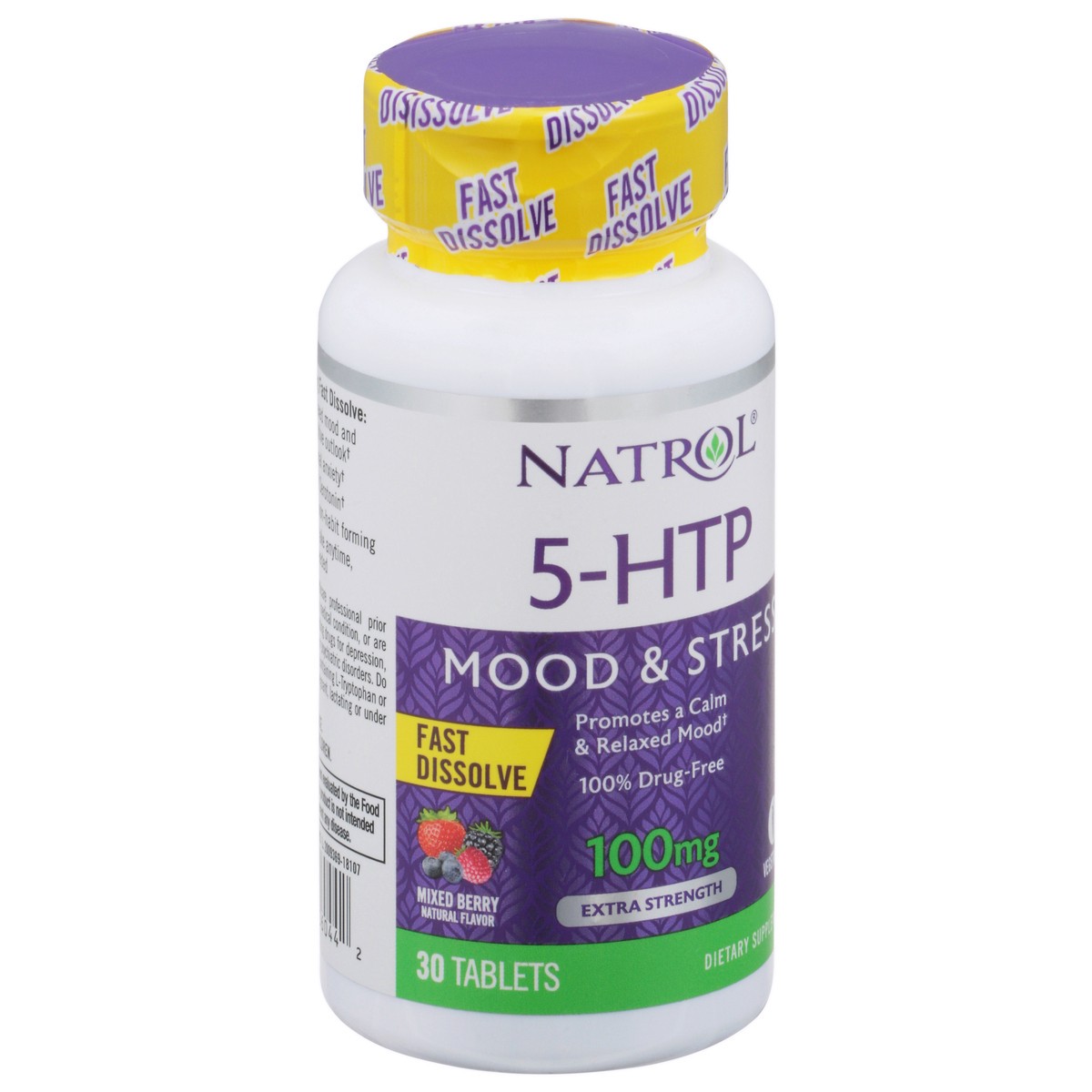 slide 8 of 14, Natrol 5-HTP 100mg, Drug-Free Dietary Supplement Helps Support Balanced Mood, 30 Mixed Berry-Flavored Fast Dissolve Tablets, 15-30 Day Supply, 30 ct