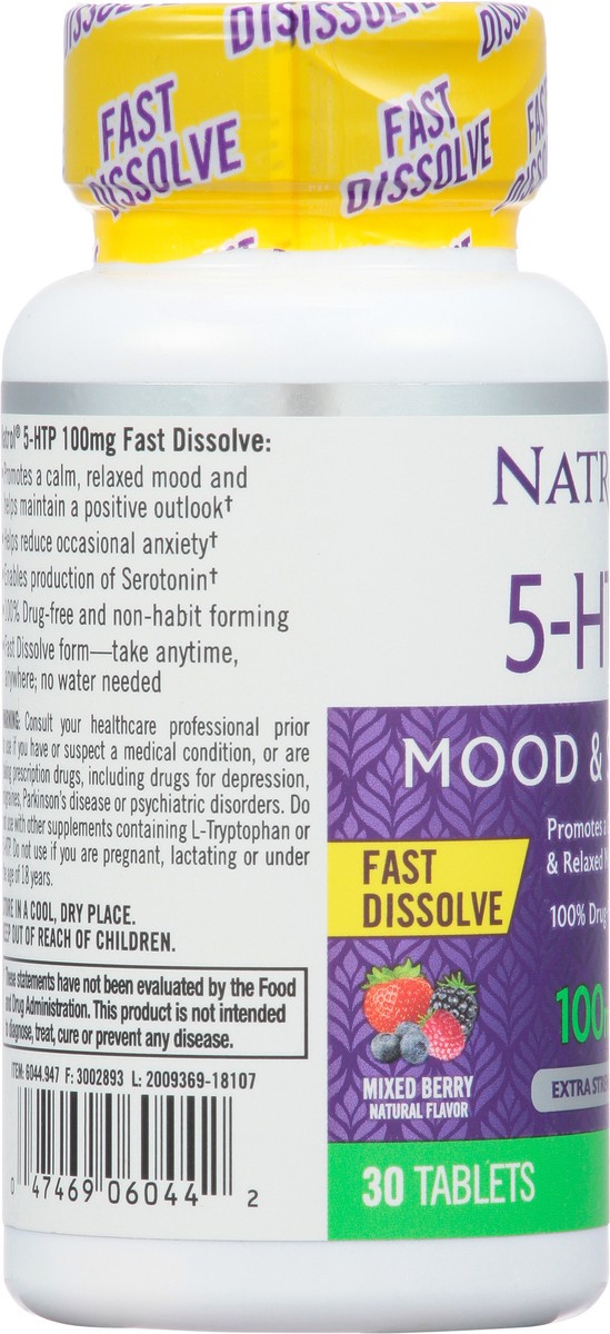 slide 11 of 14, Natrol 5-HTP 100mg, Drug-Free Dietary Supplement Helps Support Balanced Mood, 30 Mixed Berry-Flavored Fast Dissolve Tablets, 15-30 Day Supply, 30 ct