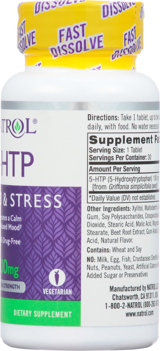 slide 12 of 14, Natrol 5-HTP 100mg, Drug-Free Dietary Supplement Helps Support Balanced Mood, 30 Mixed Berry-Flavored Fast Dissolve Tablets, 15-30 Day Supply, 30 ct