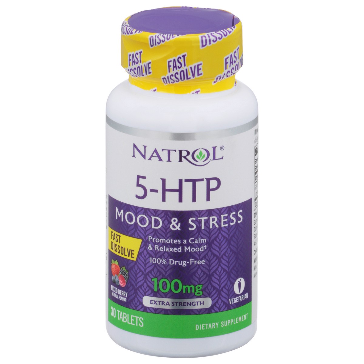 slide 7 of 14, Natrol 5-HTP 100mg, Drug-Free Dietary Supplement Helps Support Balanced Mood, 30 Mixed Berry-Flavored Fast Dissolve Tablets, 15-30 Day Supply, 30 ct