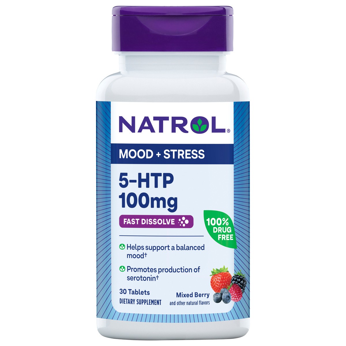 slide 1 of 14, Natrol 5-HTP 100mg, Drug-Free Dietary Supplement Helps Support Balanced Mood, 30 Mixed Berry-Flavored Fast Dissolve Tablets, 15-30 Day Supply, 30 ct