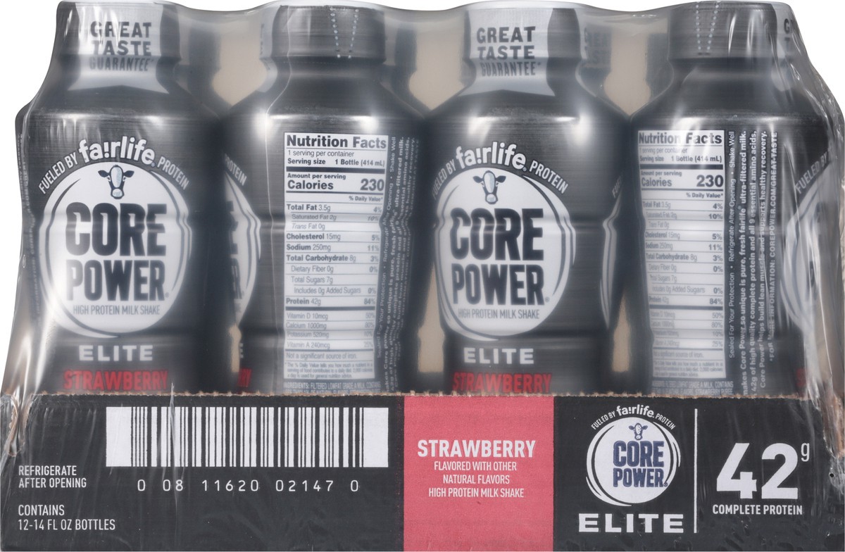 slide 5 of 9, Core Power Elite Strawberry Milk Shake 12 - 14 fl oz Bottles, 12 ct