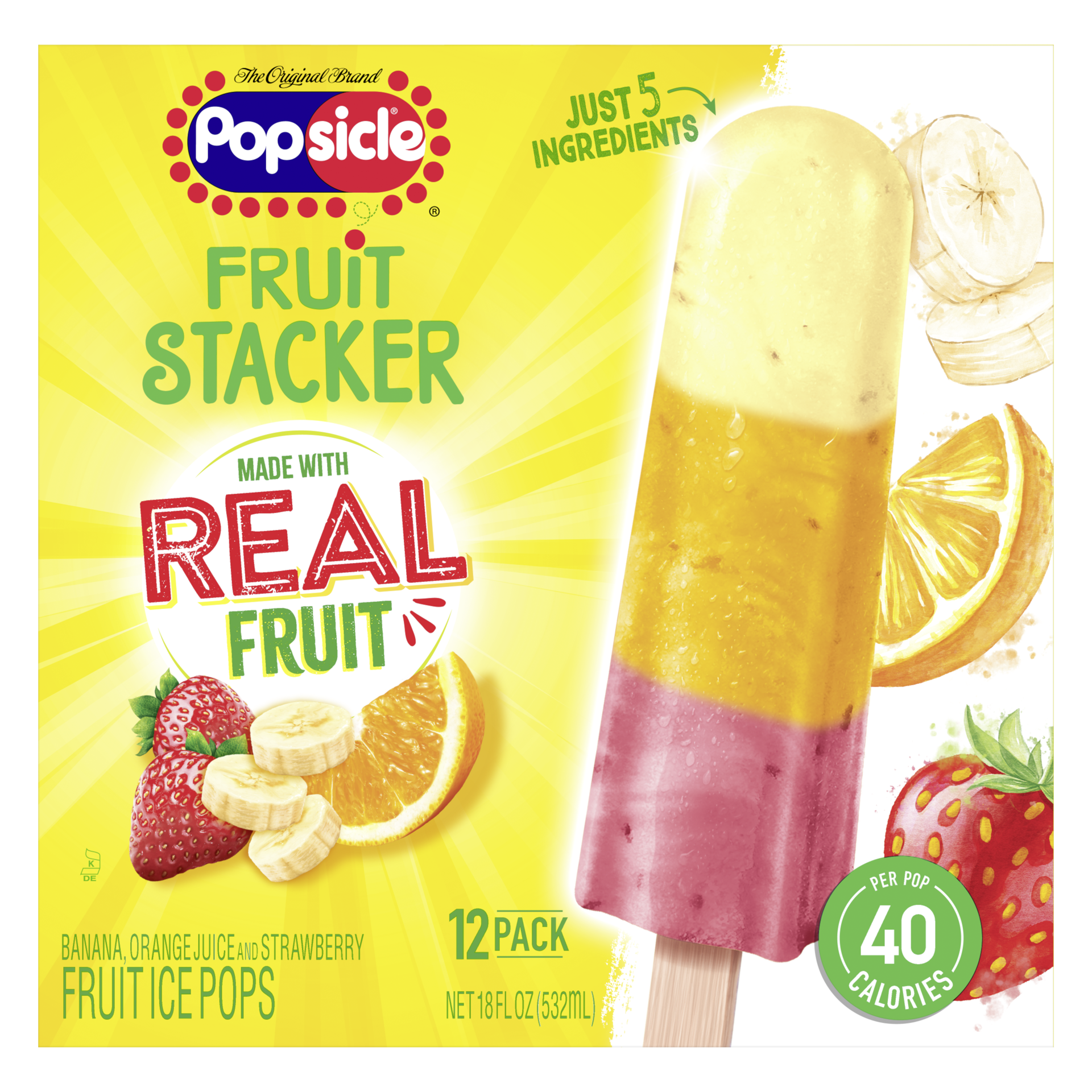 slide 4 of 4, Popsicle Fruit Pops Frozen Treat Sicle Stacker of Bananas, Mangos, and Strawberries, 12 ct, 12 ct