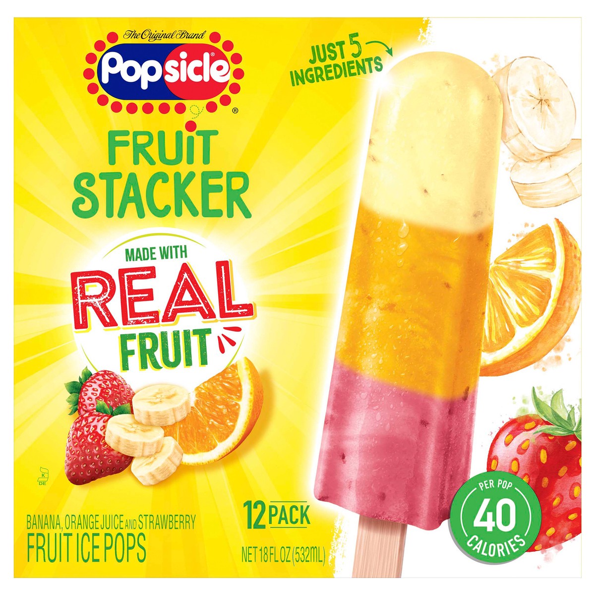 slide 1 of 4, Popsicle Fruit Pops Frozen Treat Sicle Stacker of Bananas, Mangos, and Strawberries, 12 ct, 12 ct