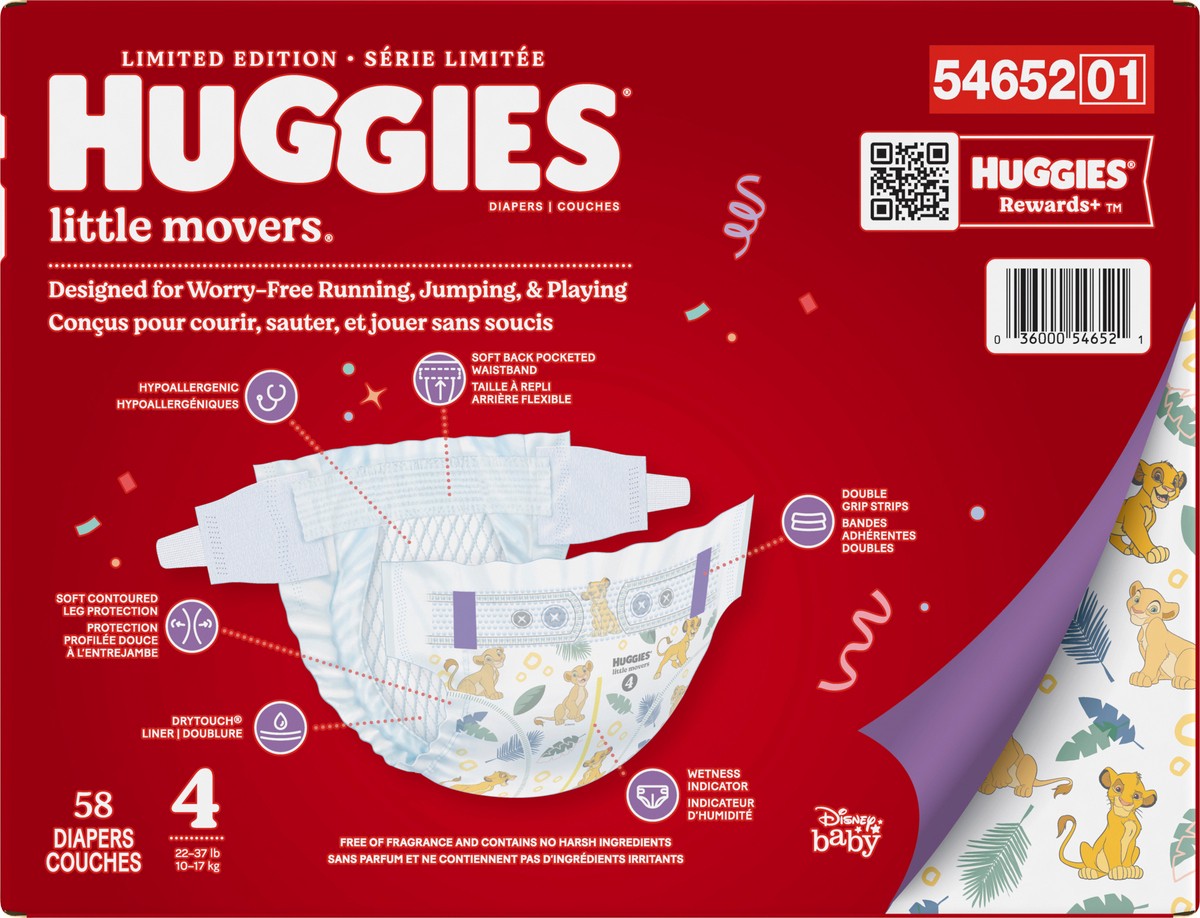 slide 11 of 11, Huggies Little Movers 4 (22-37 lb) Disney Baby Diapers 58 ea, 58 ct