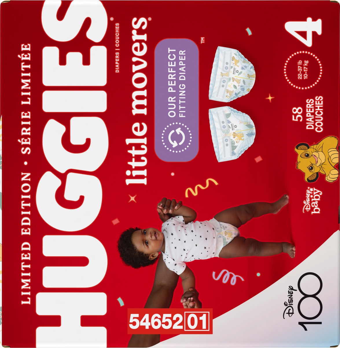 slide 2 of 11, Huggies Little Movers 4 (22-37 lb) Disney Baby Diapers 58 ea, 58 ct